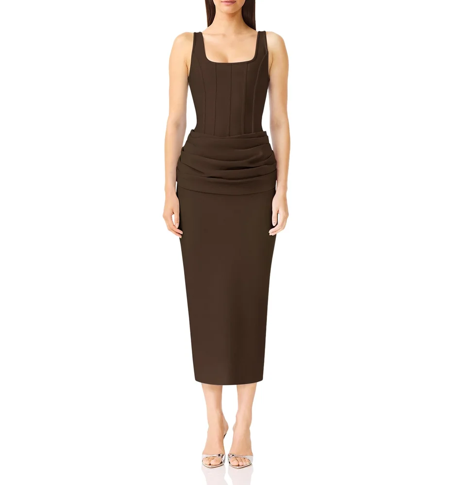 Floriana Sleeveless Square Neck Midi Dress