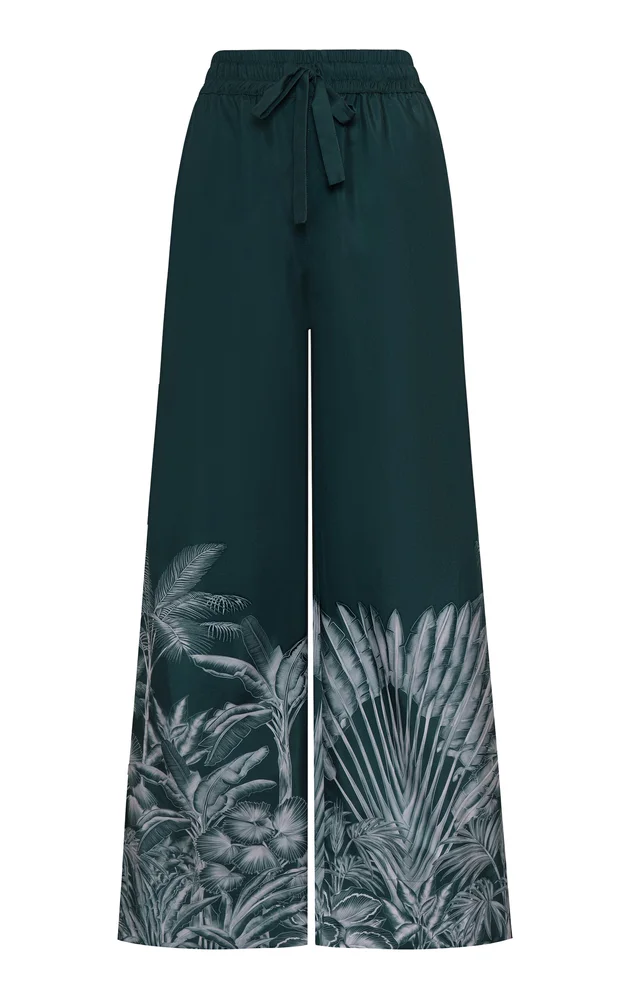 Tamu Mia Printed Crepe De Chine Wide-Leg Pants
