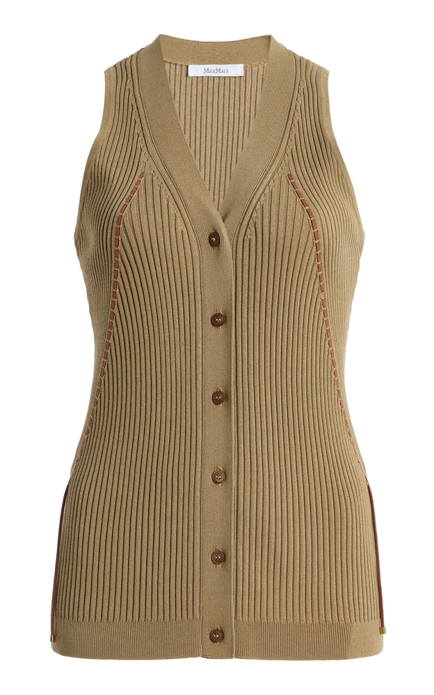 Cotton-Blend Ribbed-Knit Waistcoat