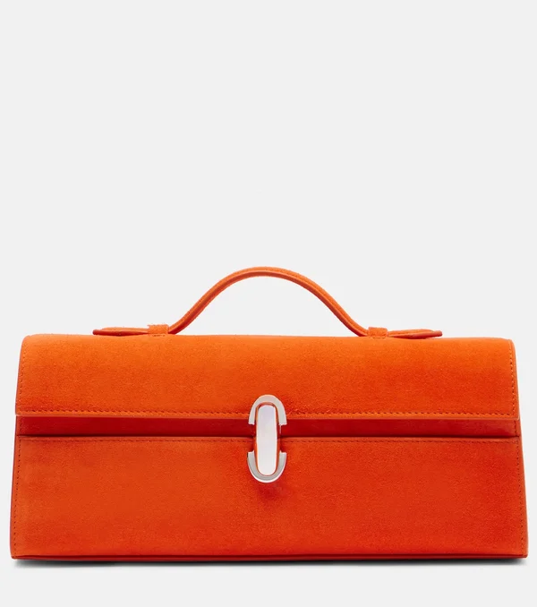 Slim Symmetry suede tote bag in orange - Savette