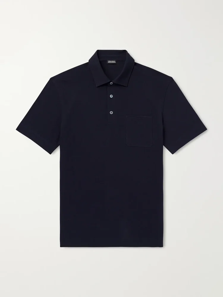 Leather-Trimmed Cotton-Piqué Polo Shirt