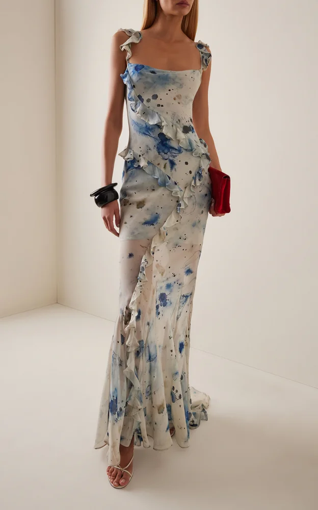 Romantic Ruffled Silk Maxi Dress
