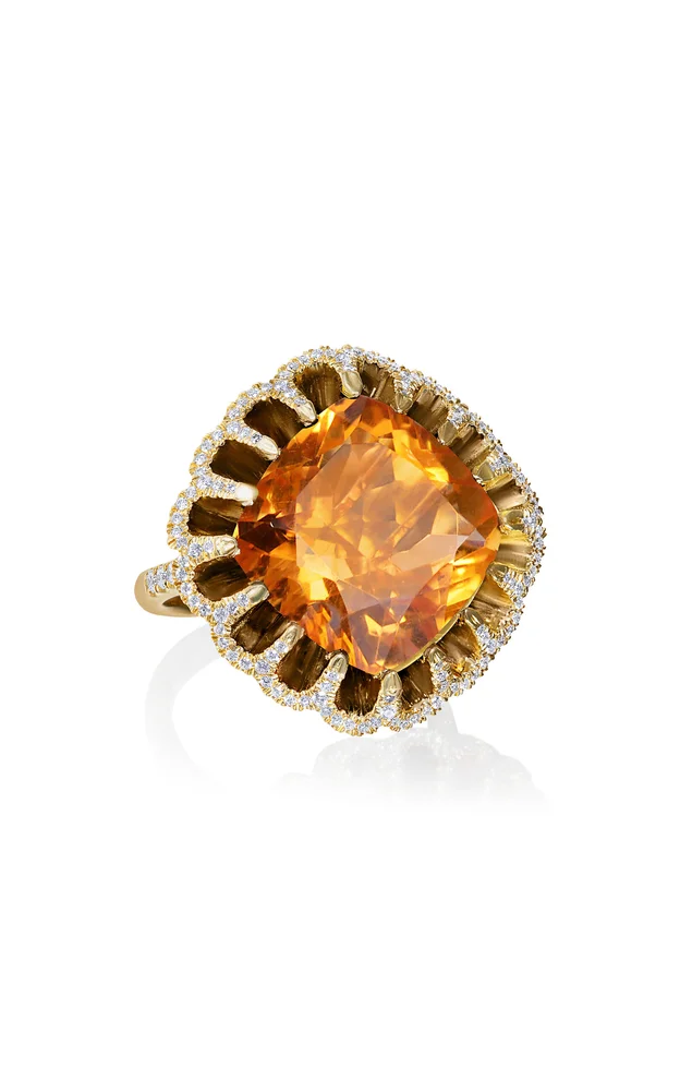18K Yellow Gold Diamond Citrine Ring