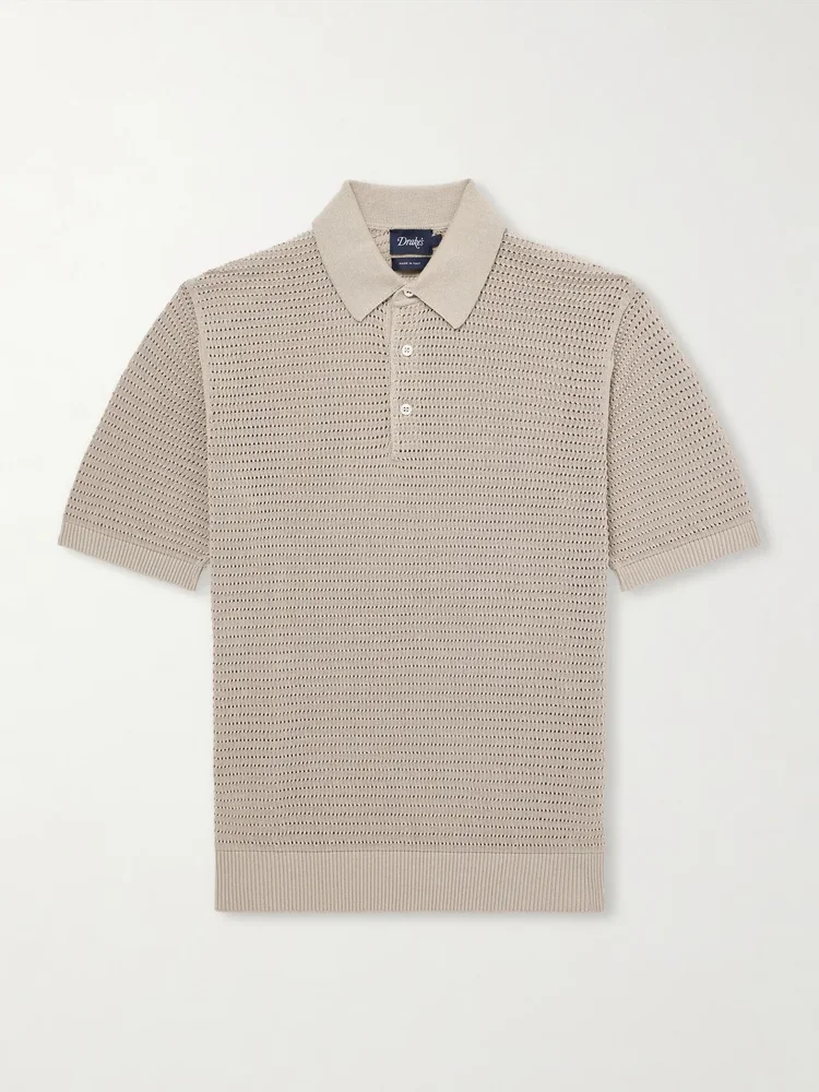 Mesh-Knit Cotton Polo Shirt
