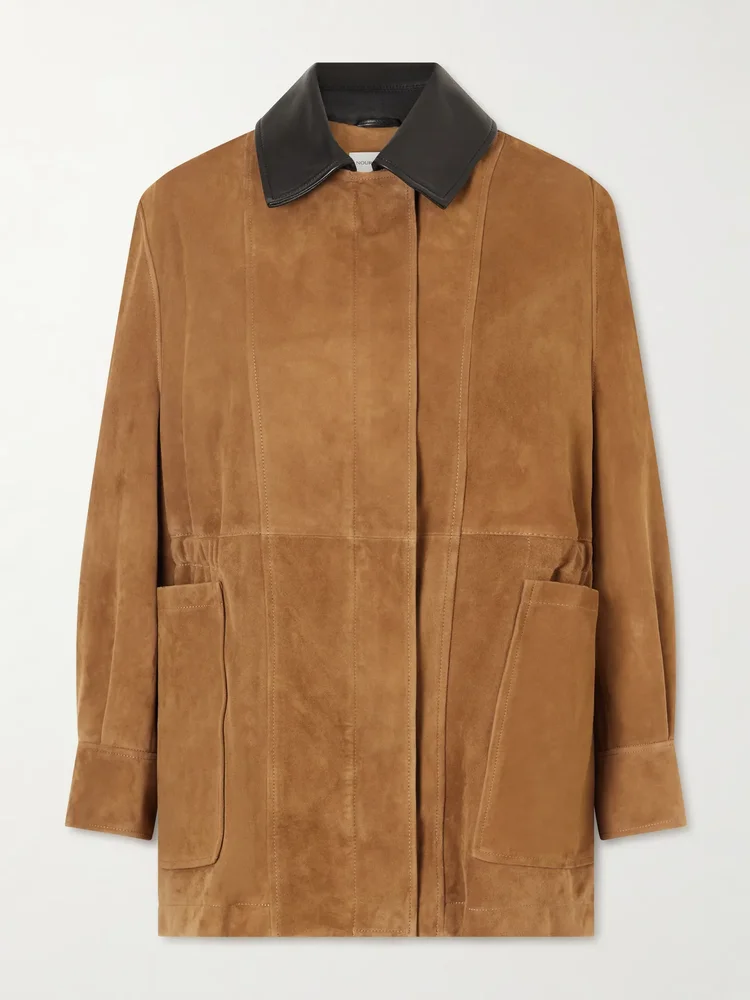 Grange gathered leather-trimmed suede jacket
