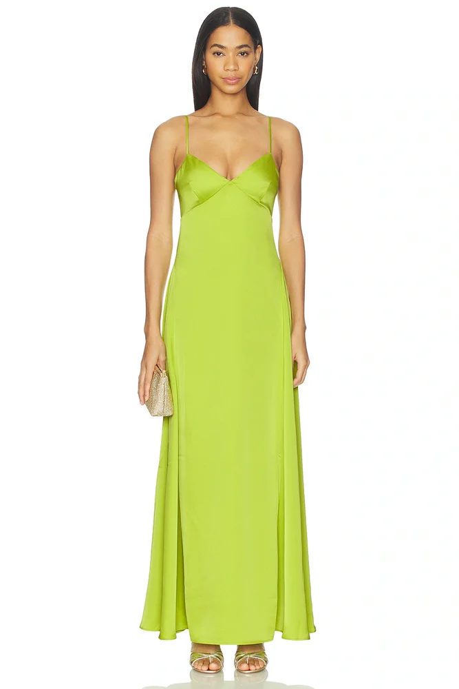 Satin Slip Dress - chartreuse