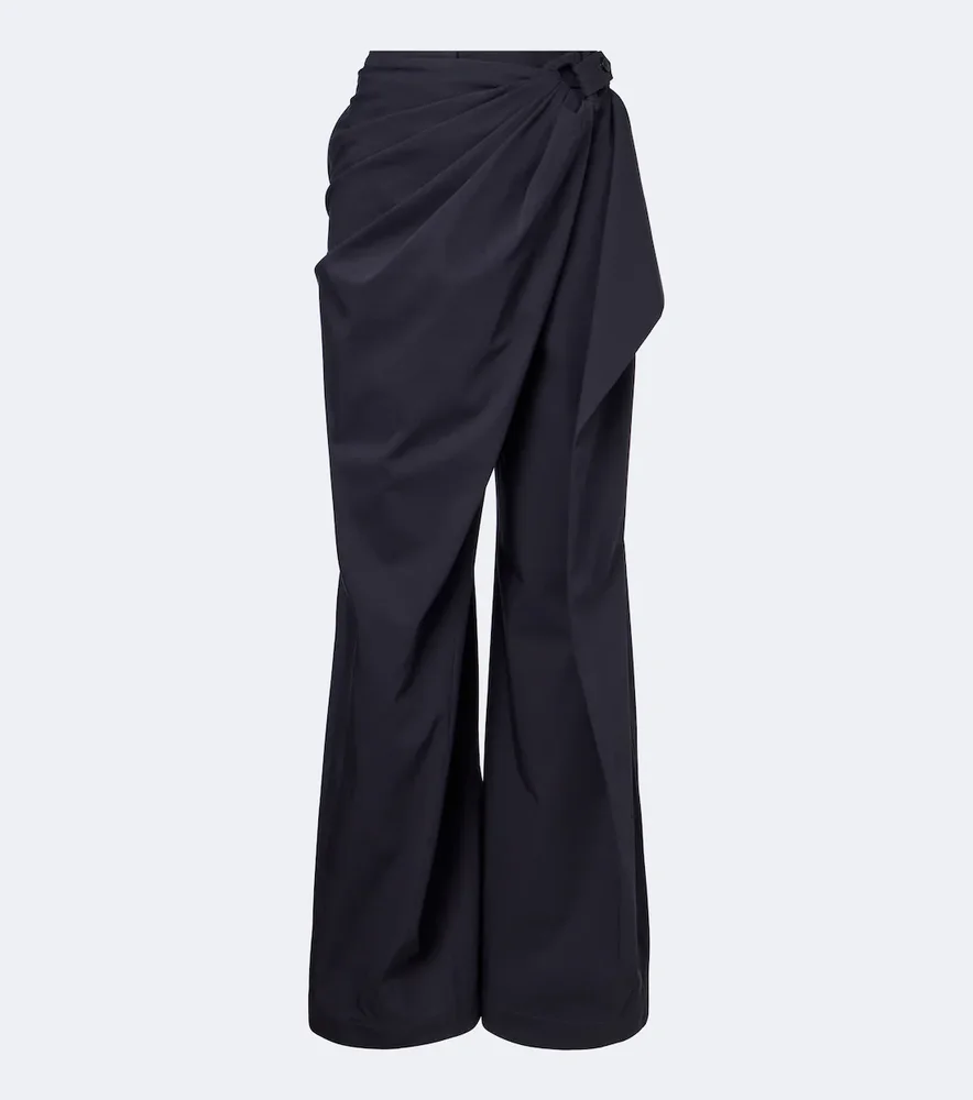 Twist draped cotton wide-leg pants
