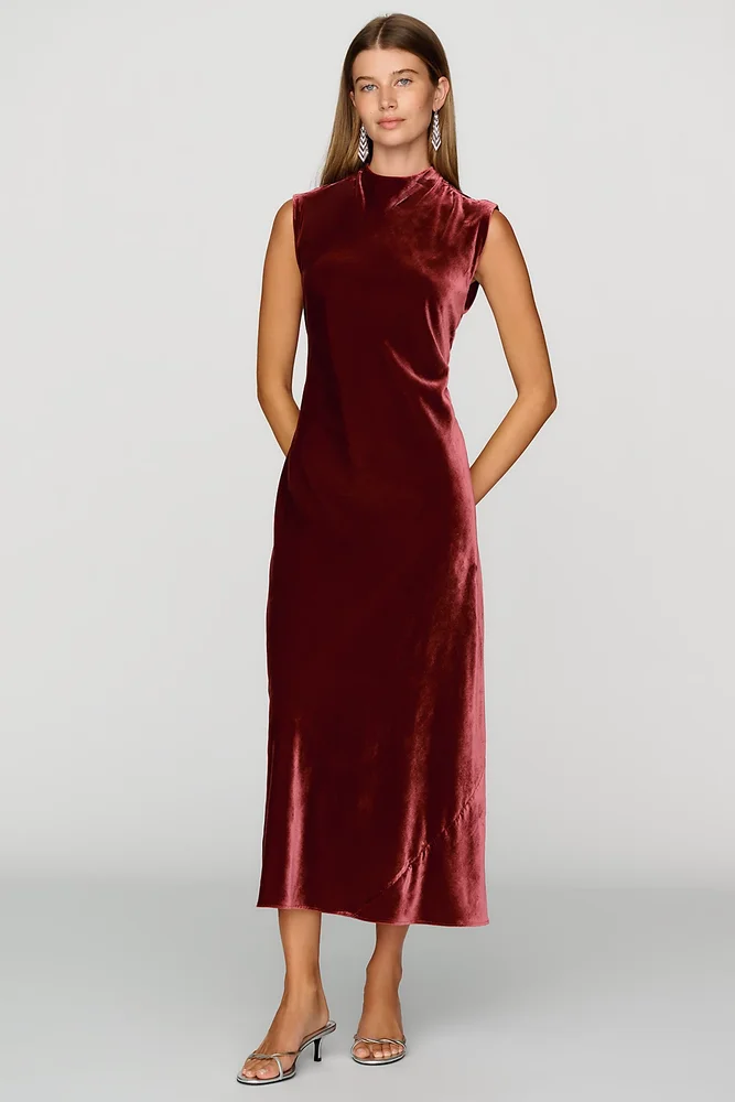 Charlette Velvet Mock Neck Midi Dress