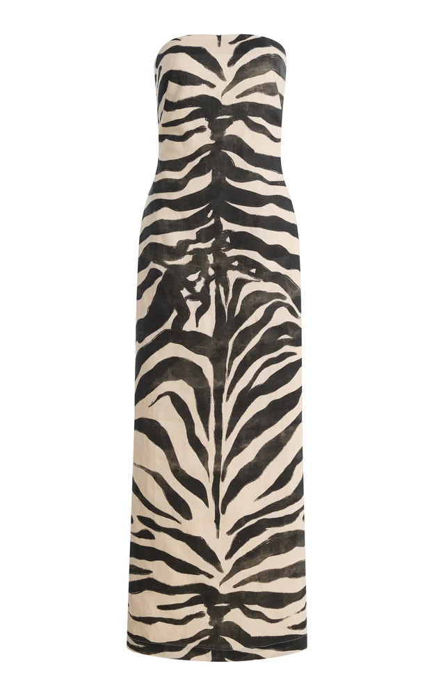 Exclusive Strapless Linen Midi Column Dress