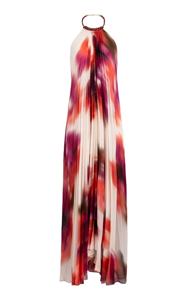 Contanza Plisse Chiffon Maxi Halter Dress