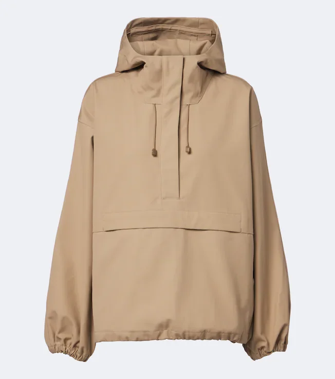 Hooded oversized cotton half-zip jacket