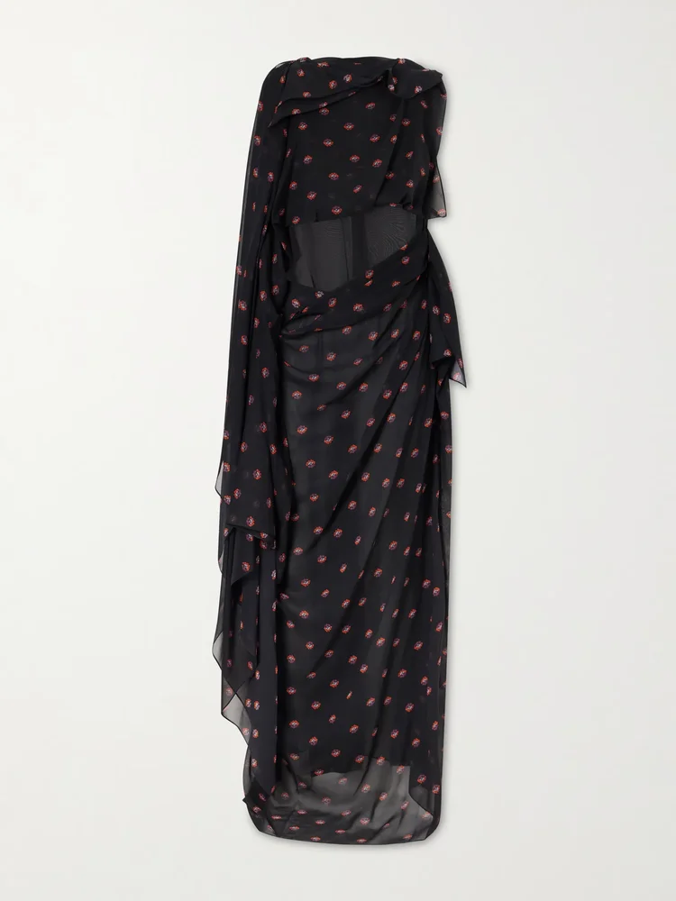 Floral-print silk-chiffon gown