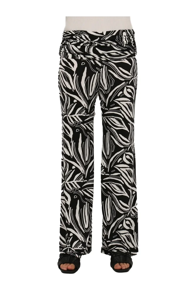 Womens Essential Abstract Print Foldover Waist Wide Leg Pants