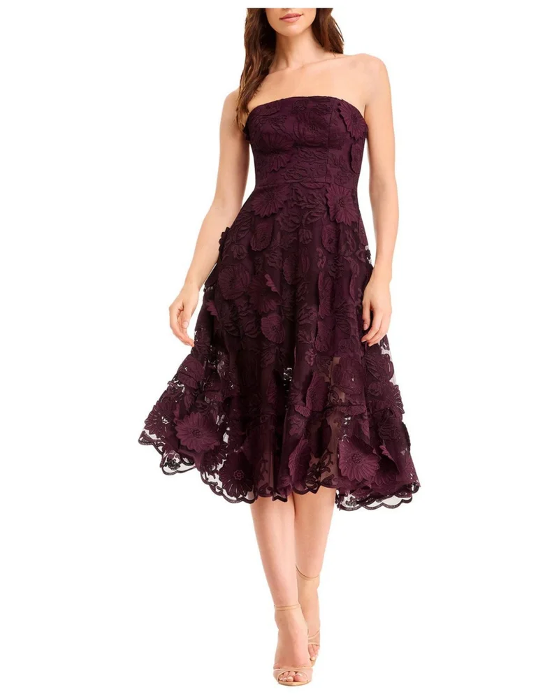 Kailyn Strapless Embroidered Fit-and-Flare Dress