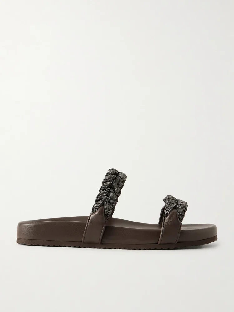 bead embellished leather sandals