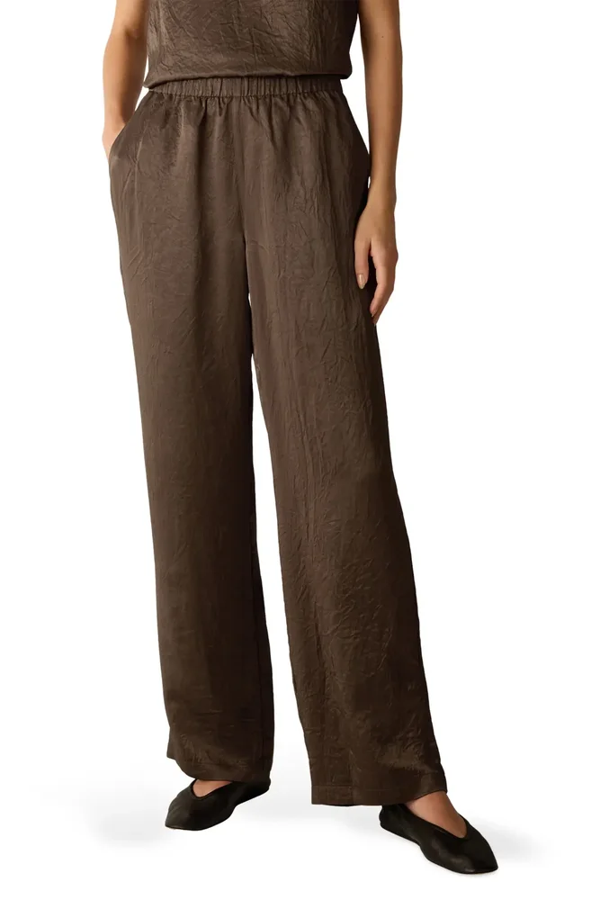 Crinkle Satin Straight Leg Pants