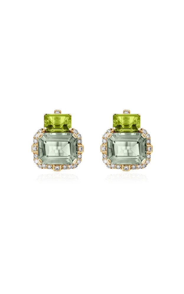 18K Yellow Gold Prasiolite And Peridot Earrings