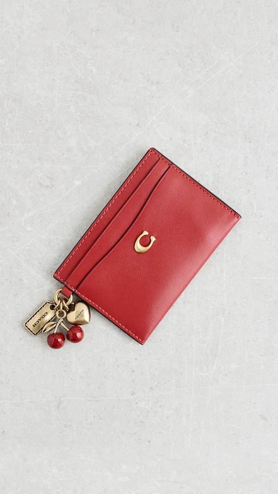 Refined Calf Leather Essential Card Case with Charms