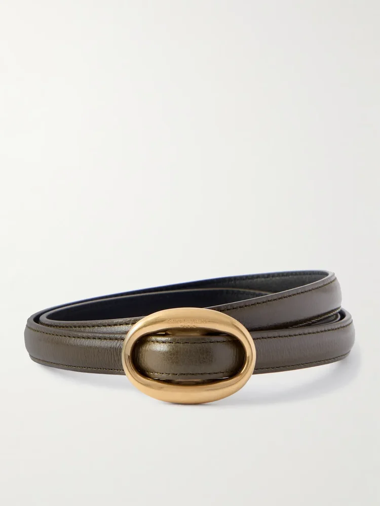 glossed leather belt