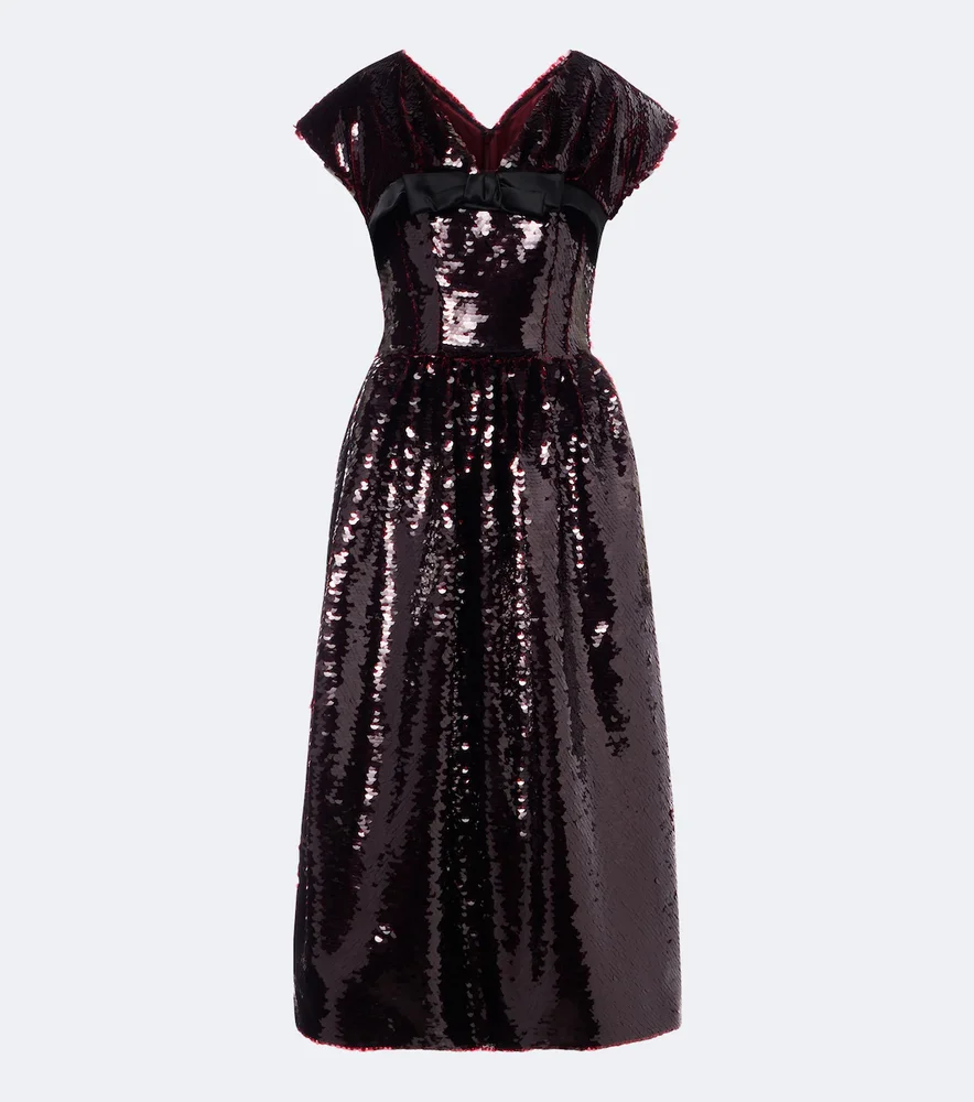 Bow-detail sequined cocktail dress