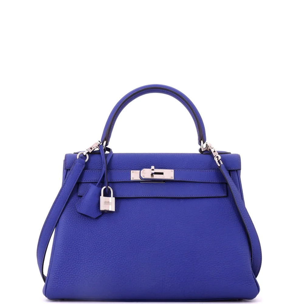 Pre-Owned Kelly 28 Bleu Electrique Togo, Palladium Hardware