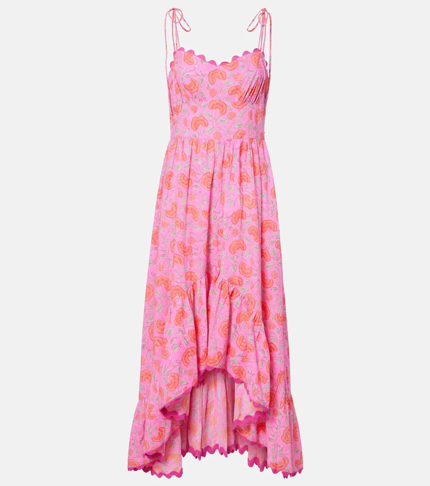 Asymmetric floral cotton midi dress
