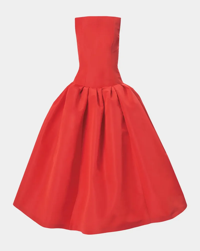 Strapless Drop-Waist Flared Silk Midi Dress