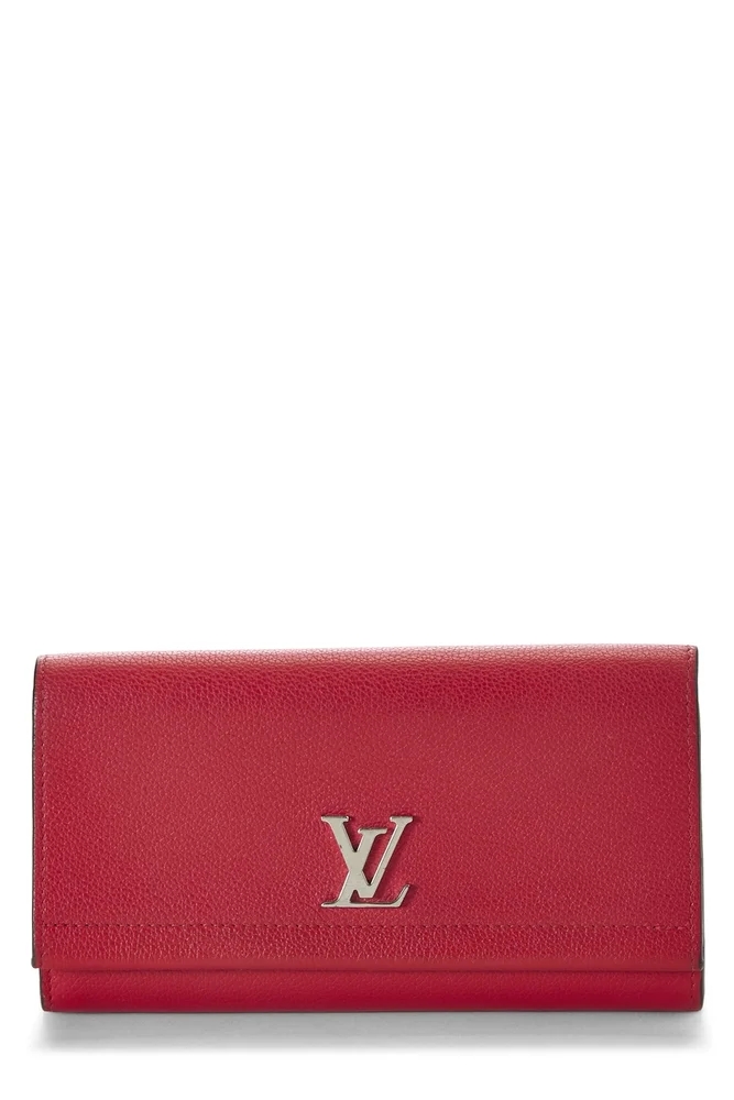 Red Calfskin Leather Lock Me II Wallet