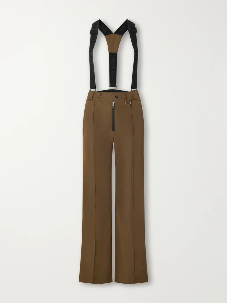 Suspender pintucked shell flared ski pants