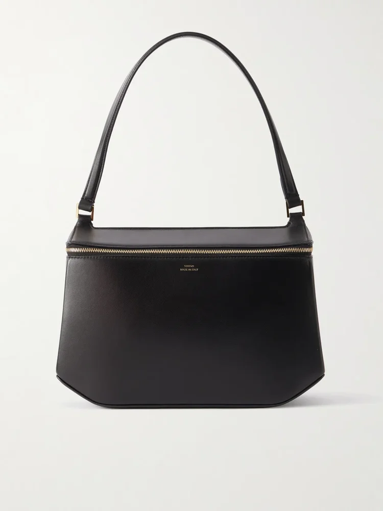 Clip leather shoulder bag