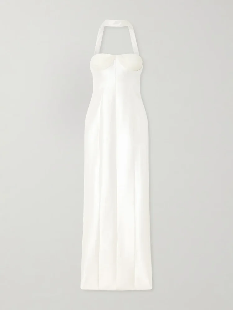 Lette tulle-trimmed wool and silk-blend twill gown