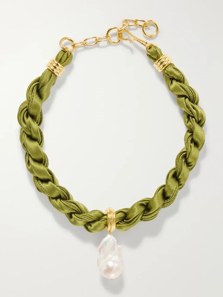 Gold-plated pearl silk necklace