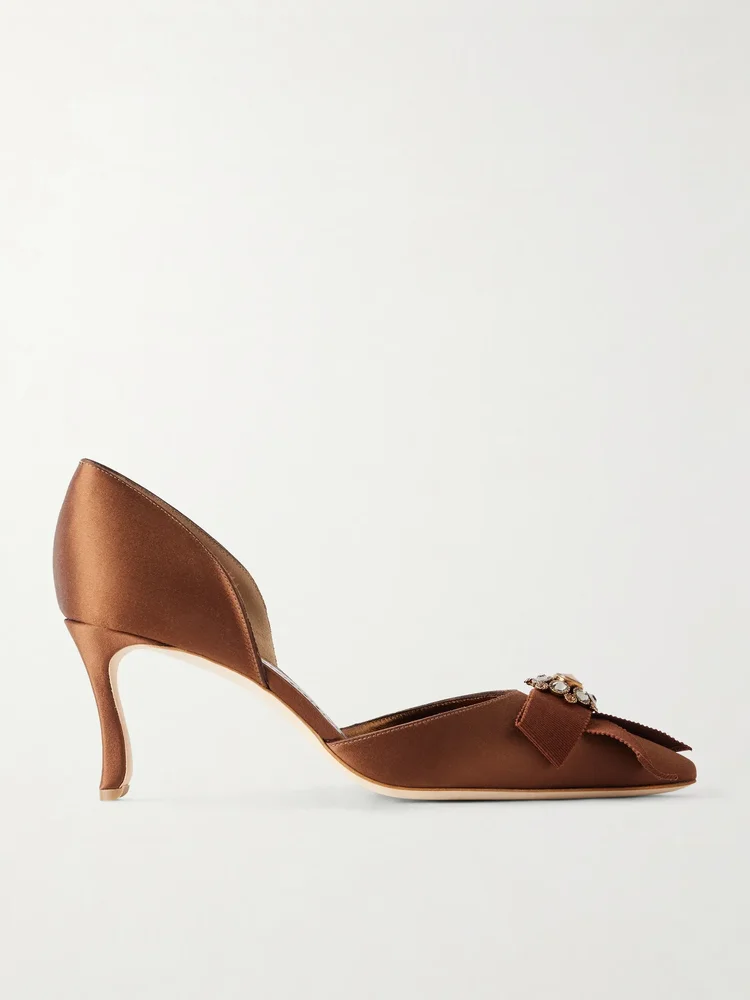 Apidosa 70 bow-detailed crystal-embellished satin pumps