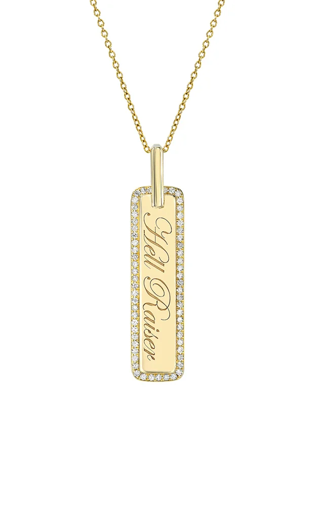 Hell Raiser Tag 14K Yellow Gold Diamond Necklace