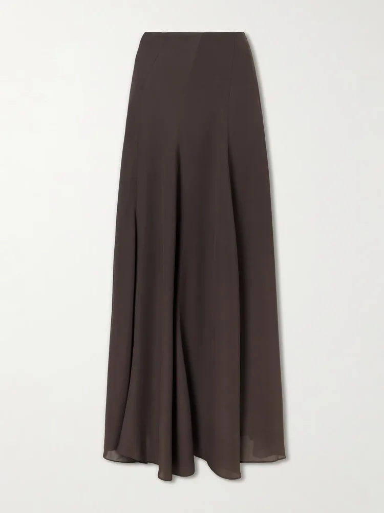 Aeris pleated silk-crepe midi skirt