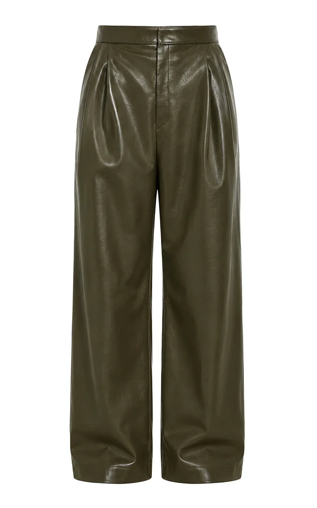 Pleated Leather Wide-Leg Pants