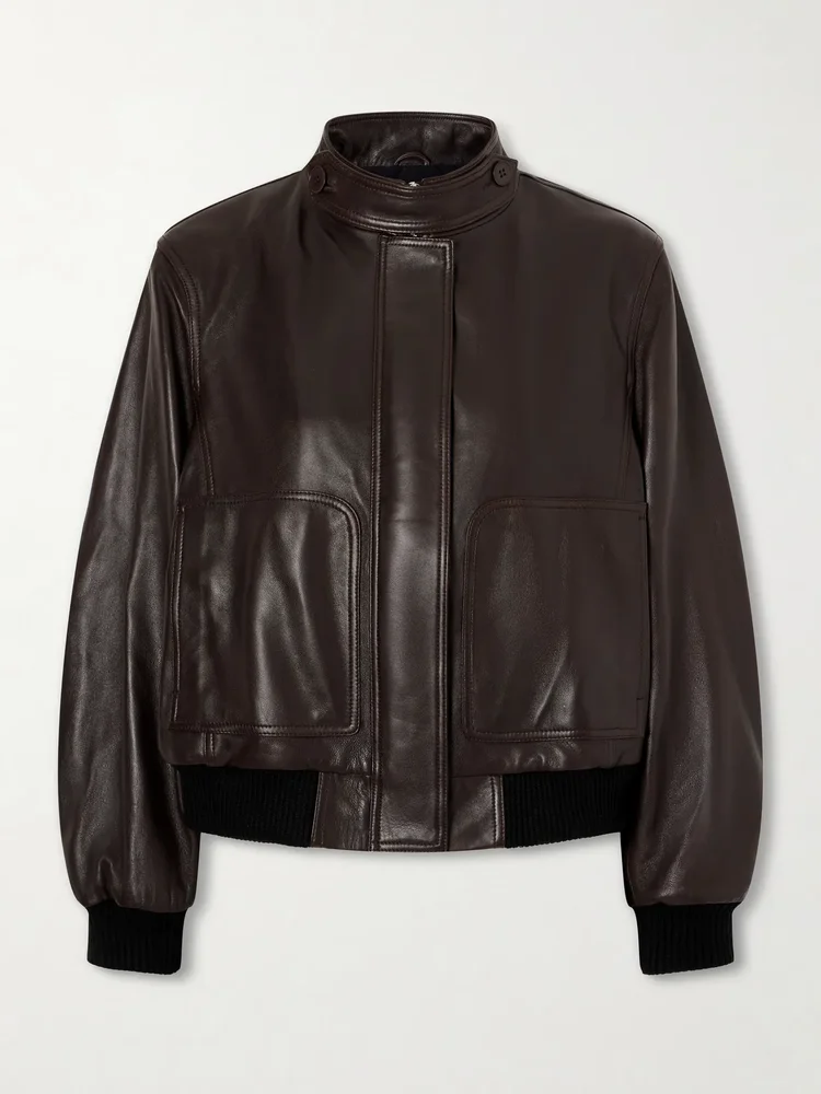Rios ribbed leather bomber jacket