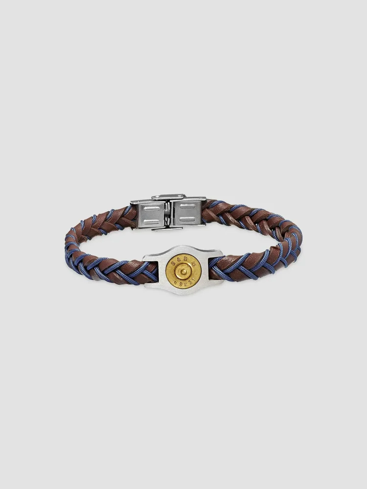 Stainless Steel & Leather Braided Two-Tone Bracelet