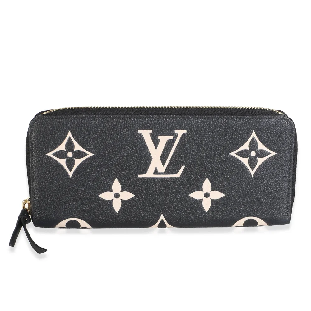 Pre-Owned Black Beige Giant Monogram Empreinte Zippy Wallet