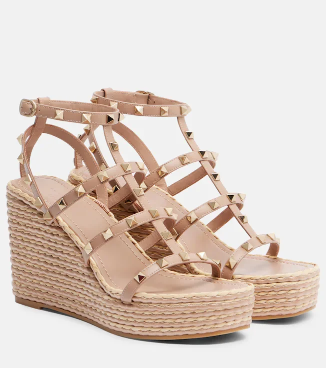 Rockstud leather wedge sandals