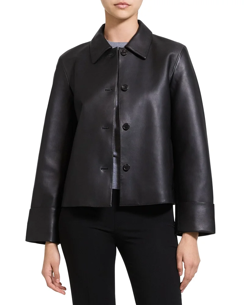 Boxy Leather Cuffed Jacket