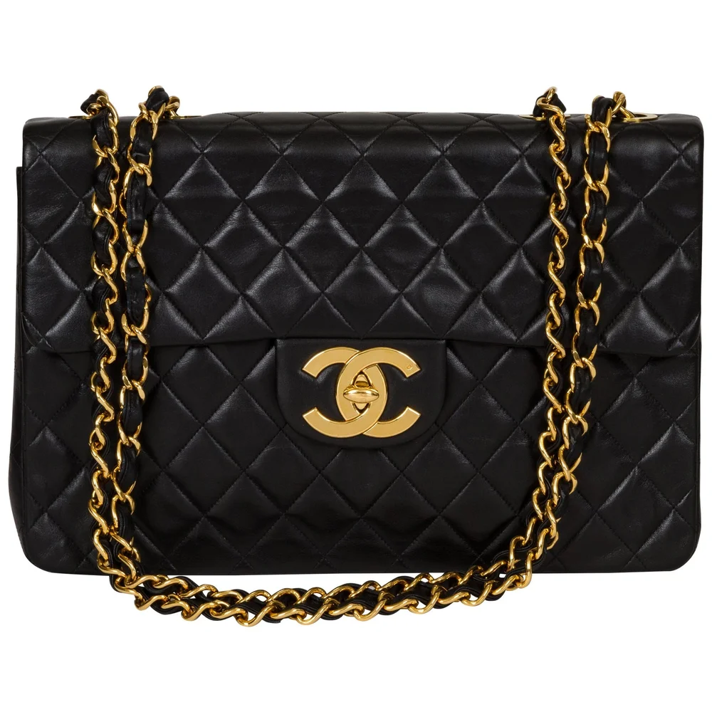 Pre-Owned Black Lambskin Maxi Flap Bag