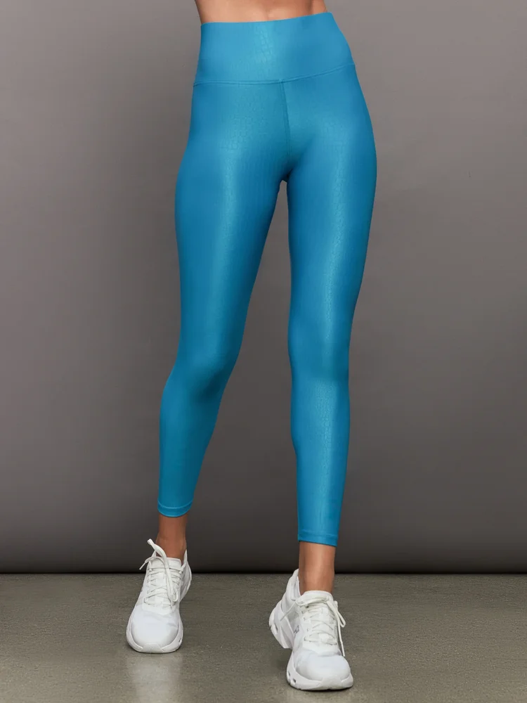 High Rise 7/8 Legging in Croc Takara Shine, Enamel Blue