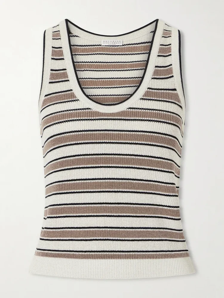 Striped cotton-blend top