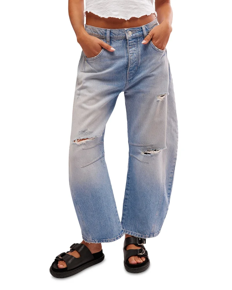 Good Luck High Rise Cropped Wide Leg Barrel Jeans in Barnyard Blue
