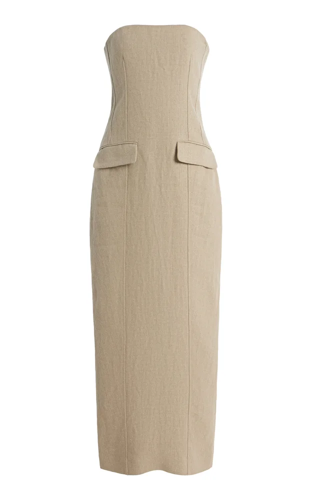 Tailored Linen Strapless Maxi Dress