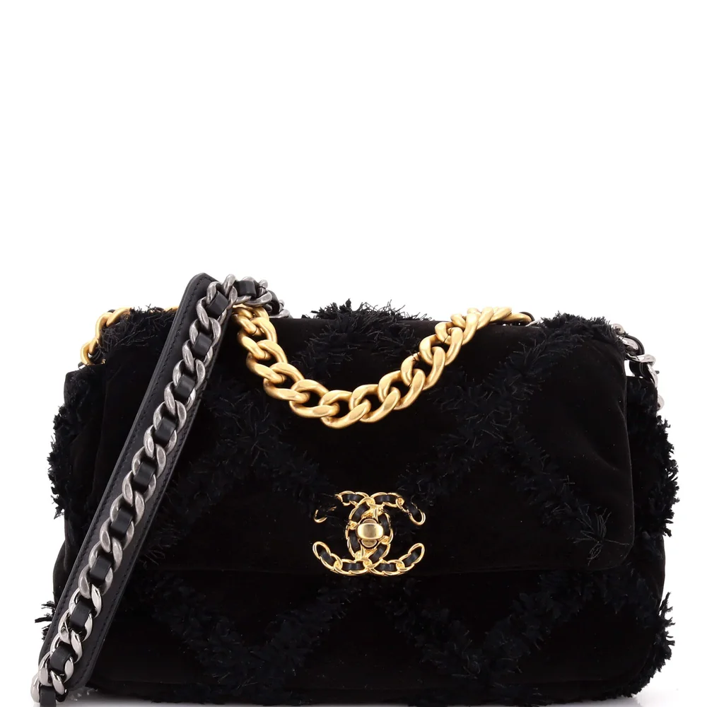 Pre-Owned Chanel 19 Flap Bag Quilted Velvet Medium