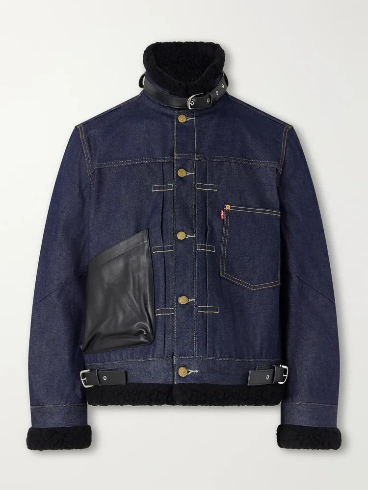 x Levi's Plush and Leather-Trimmed Denim Jacket
