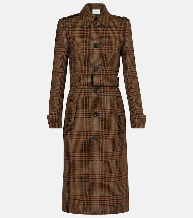Belted Prince of Wales wool coat