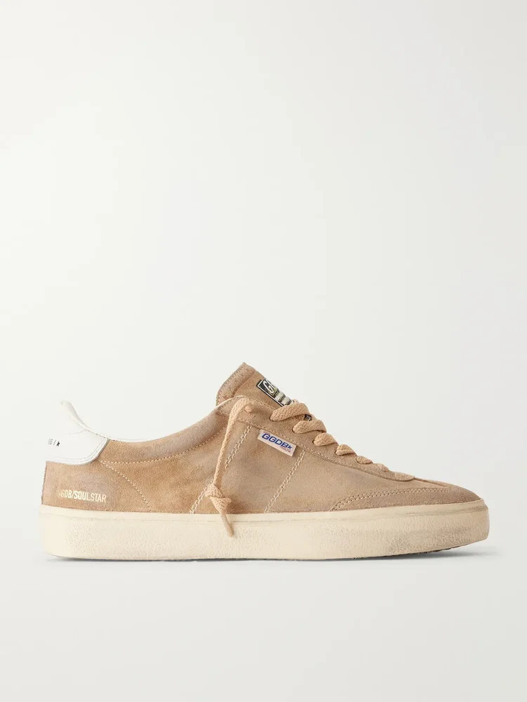 Super-Star Distressed Leather-Trimmed Suede Sneakers
